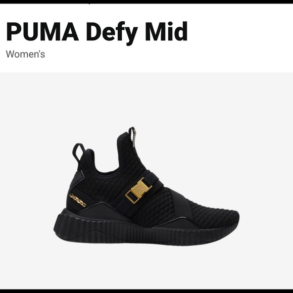 puma defy mid black and gold